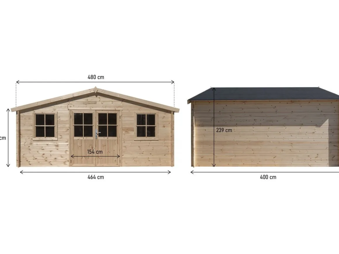 Abri de jardin bois "Alex" - 20.20 m² - 4.80 x 4.00 x 2.39 m - 28 mm