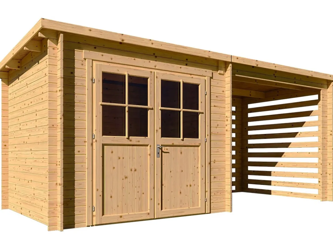 Abri de jardin bois avec appentis "Aureval" - 11m² - 2.24 x 5.01 x 2.07 m - 28 mm