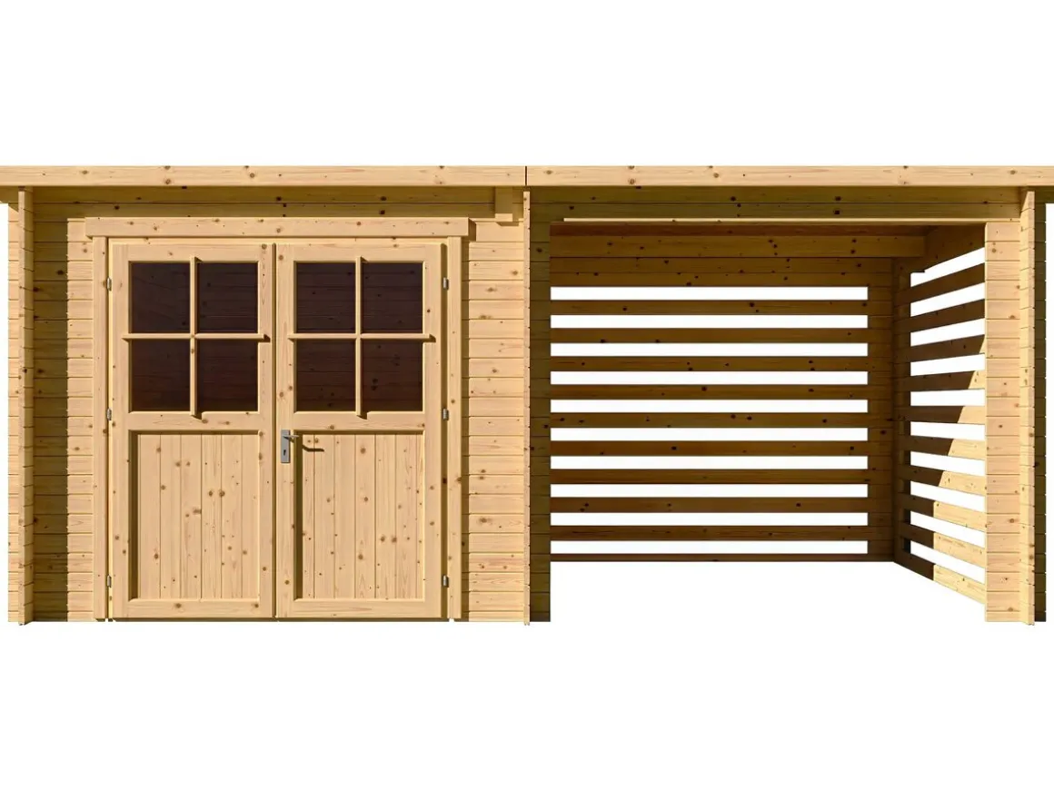Abri de jardin bois avec appentis "Aureval" - 11m² - 2.24 x 5.01 x 2.07 m - 28 mm