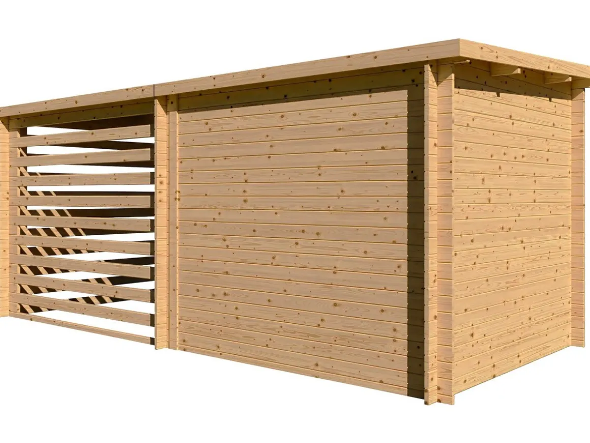 Abri de jardin bois avec appentis "Aureval" - 11m² - 2.24 x 5.01 x 2.07 m - 28 mm
