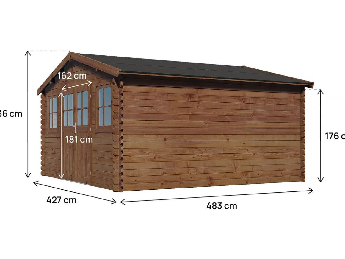 Abri de jardin bois traité autoclave marron "Lormont" - 21,2 m² - 28 mm