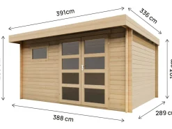 Abri de jardin en bois avec toit plat "Oak" - 13,1 m² - 28 mm - Beige