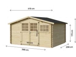 Abri de jardin en bois "Clairval" - 416 x 301 x 218 cm - 12.53 m² - 28 mm