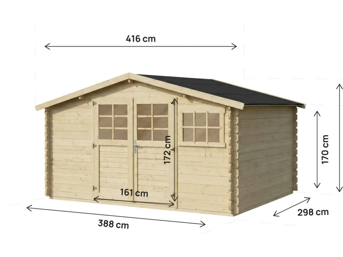 Abri de jardin en bois "Clairval" - 416 x 301 x 218 cm - 12.53 m² - 28 mm