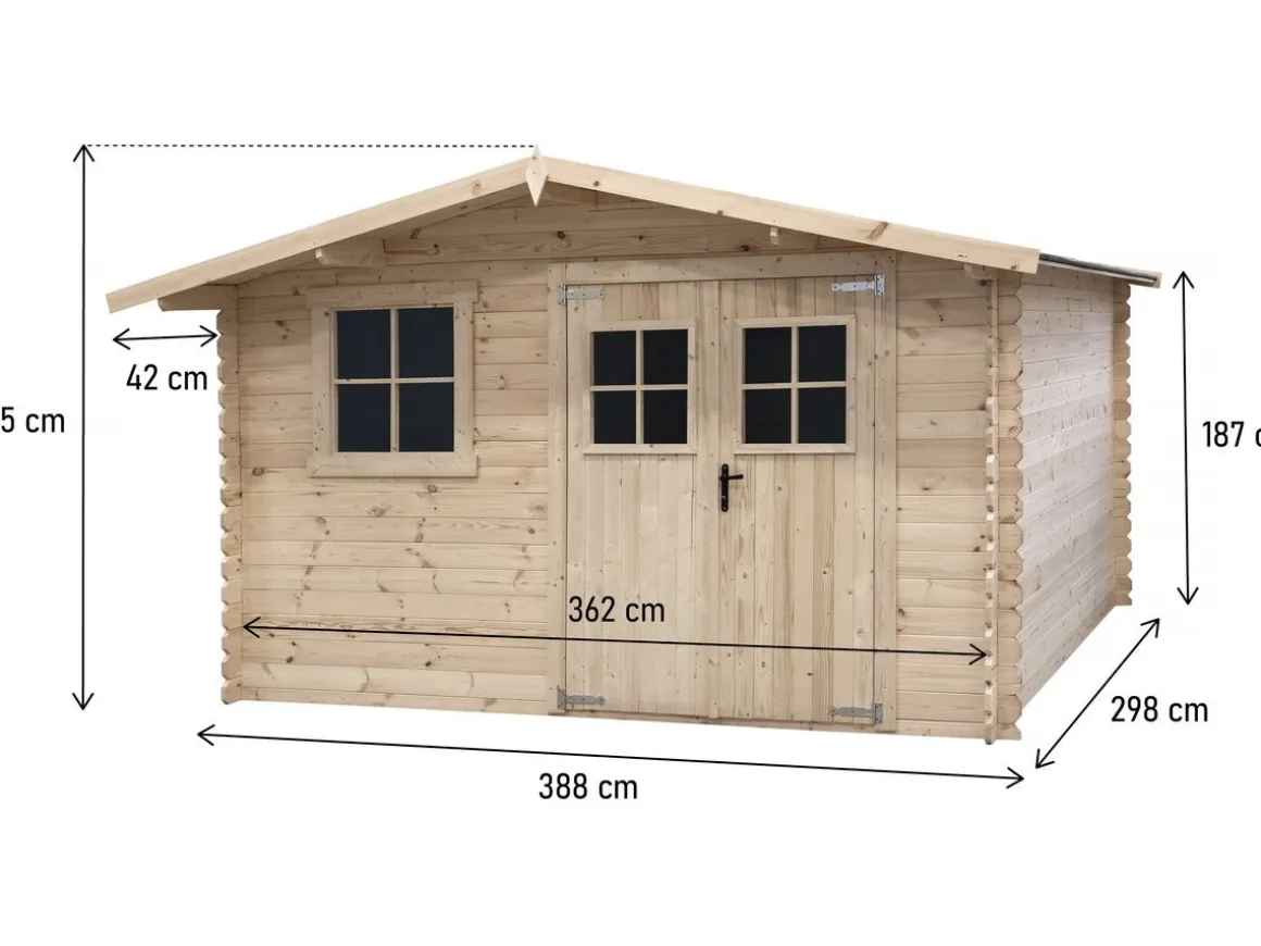 Abri de jardin en bois 14m² "Oz" - 388 x 298 x 225 cm - 28 mm