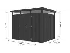 Abri de jardin métal premium avec toit plat et porte battante "Lexinton" - 6,76 m² - Gris