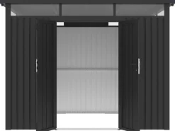 Abri de jardin métal premium avec toit plat et porte battante 