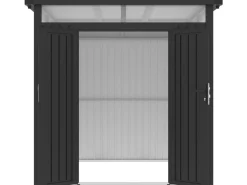 Abri de jardin métal premium avec toit plat et porte battante 