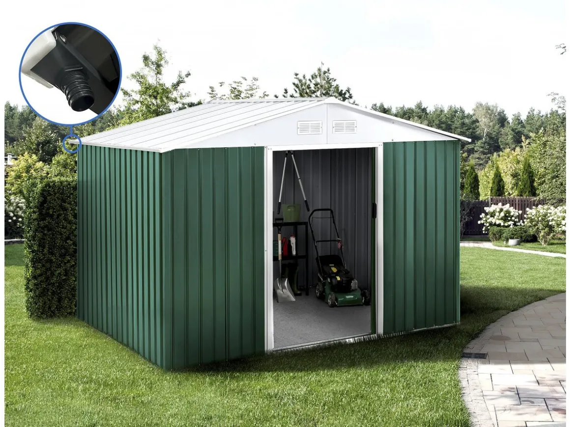 Abri de jardin métal - "Rosas " - 7,06 m² avec gouttière - Vert