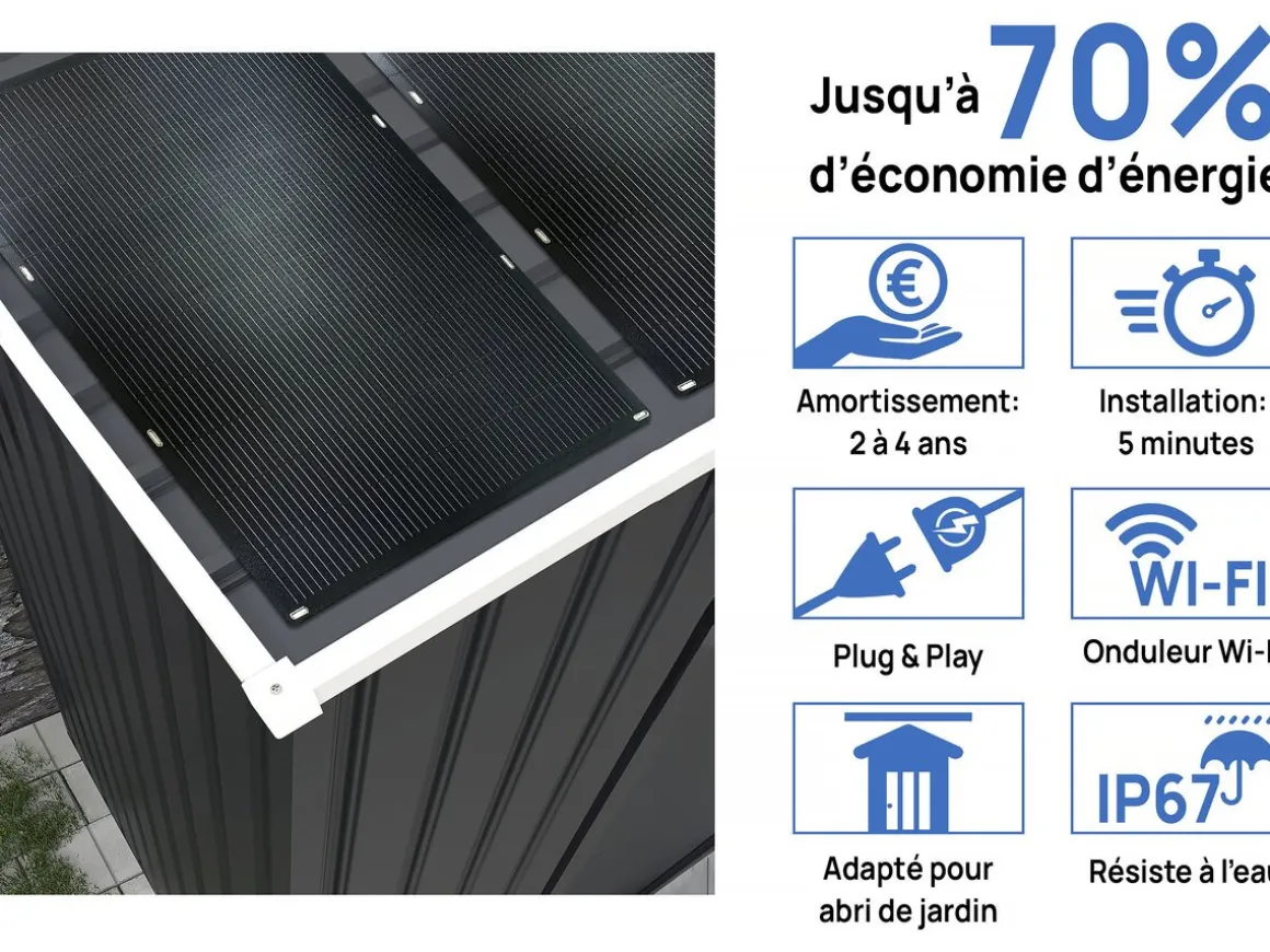 Abri de jardin métal - "Vegas" - 5.29 m² avec panneaux solaires - Gris