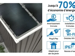 Abri jardin métal "Dallas" - 15.16m² avec panneau solaires - Taupe