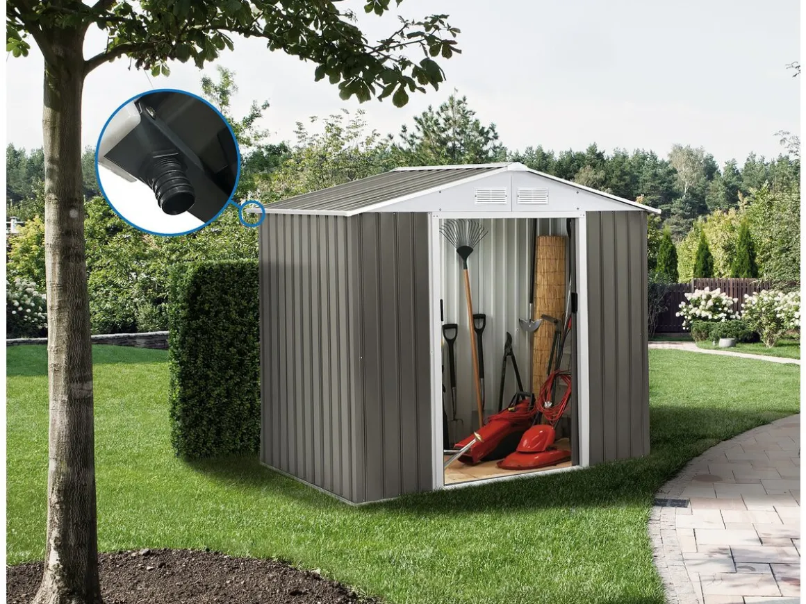 Abri jardin métal "Dallas"- 4.07 m² avec gouttière - Taupe
