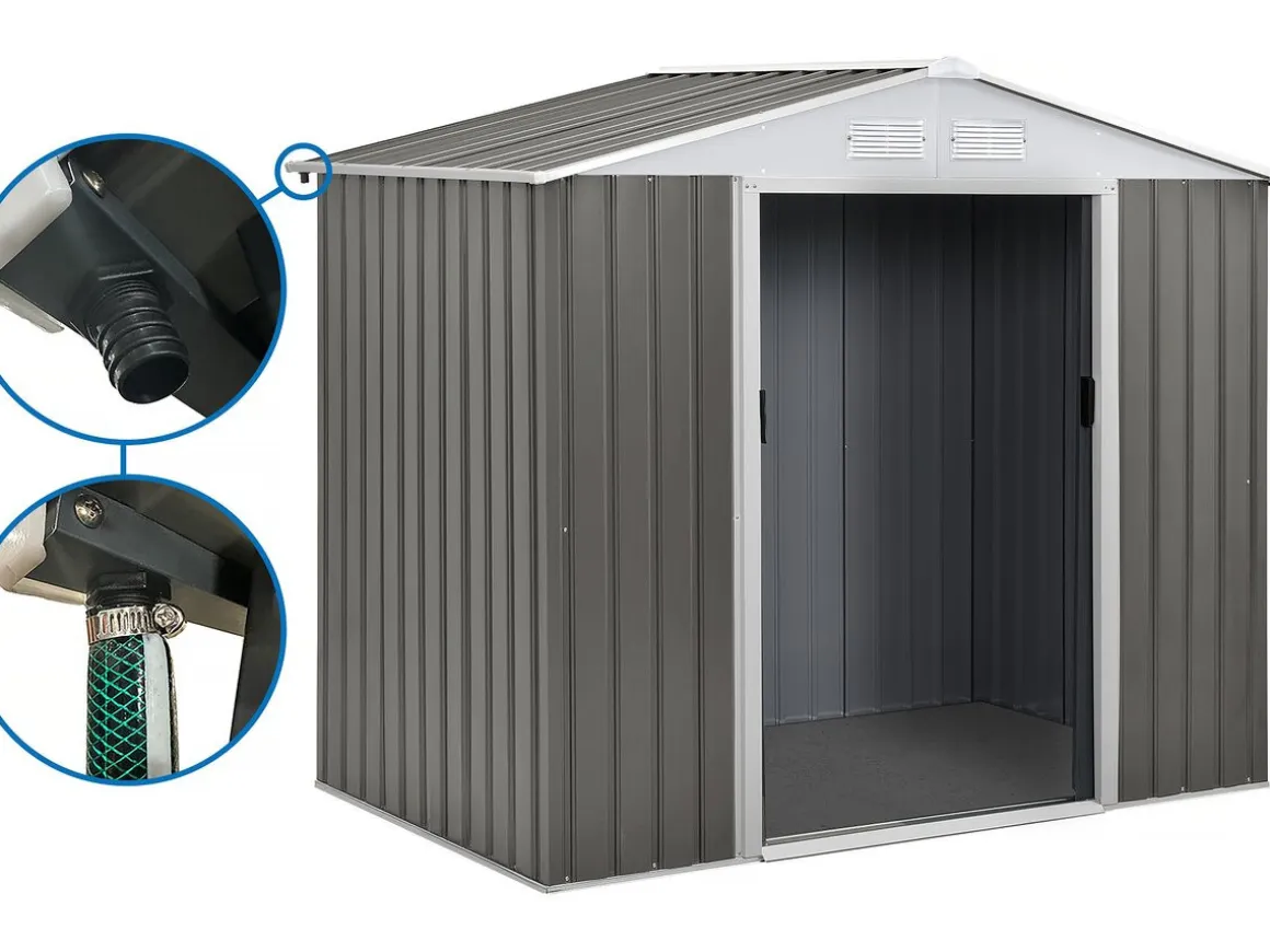 Abri jardin métal "Dallas"- 4.07 m² avec gouttière - Taupe