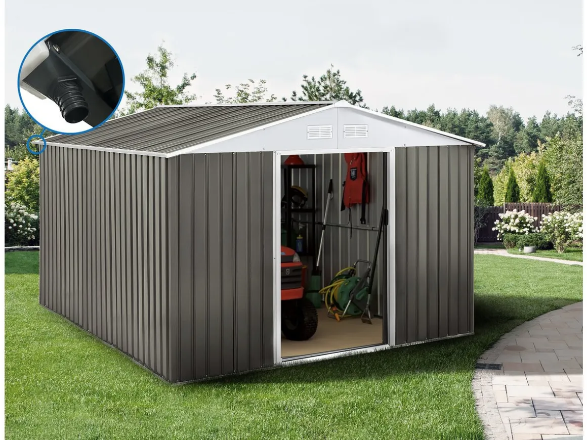 Abri jardin métal "Dallas" - 15,16 m² avec gouttière - Taupe
