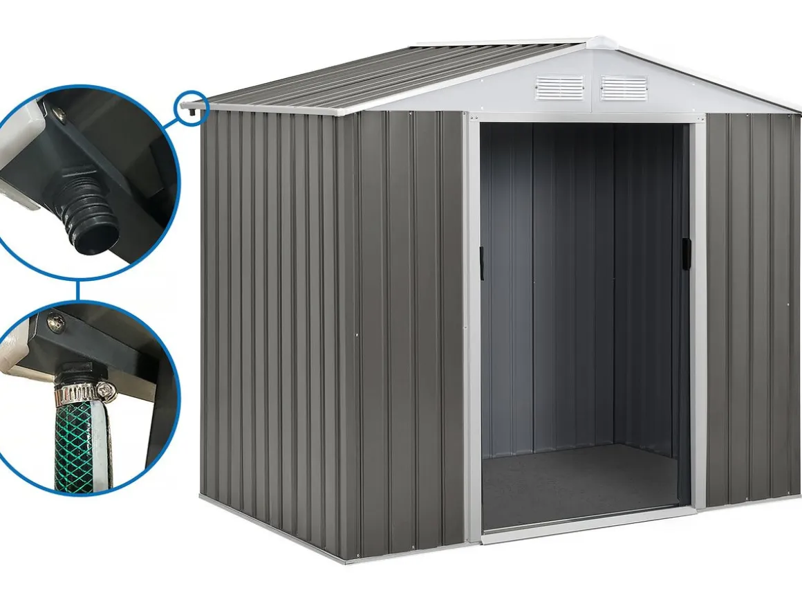 Abri jardin métal "Dallas"- 2.71m² avec gouttières - Taupe