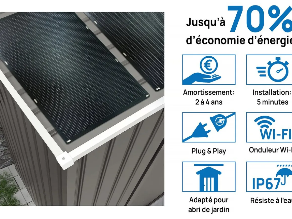 Abri jardin métal "Dallas" - 12,99 m² avec panneaux solaires - Taupe