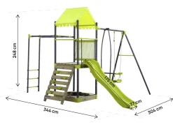 Aire de jeu portique en métal avec toboggan et bac a sable 