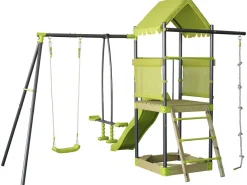Aire de jeu portique en métal avec toboggan et bac a sable 