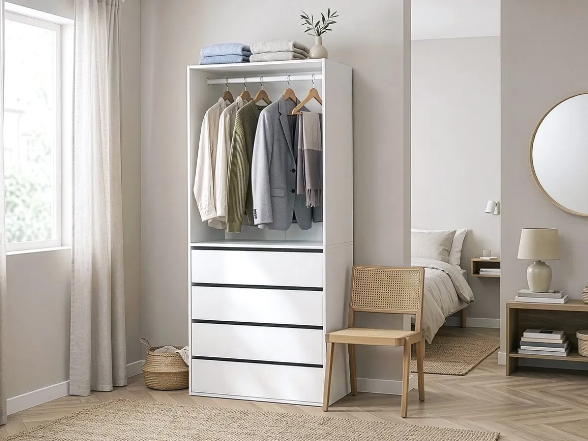 Armoire avec 4 tiroirs et 1 penderie "Opéra" - 80 x 45 x 180 cm - Blanc