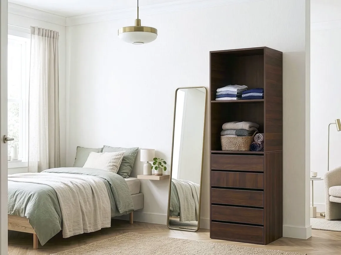Armoire avec 5 tiroirs et 2 étagères "Opéra" - 60 x 45 x 180 cm - Marron