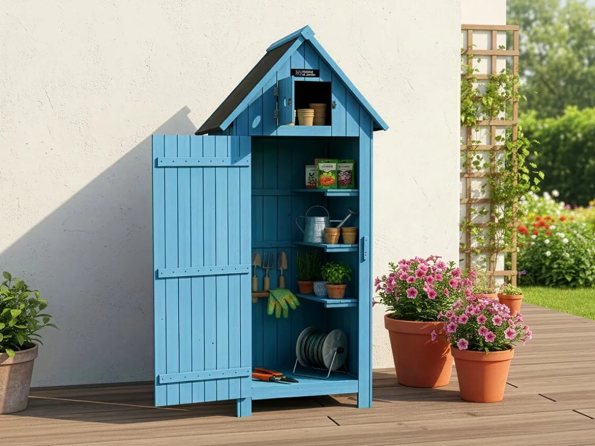 Armoire de jardin "Cabanon" - 77 x 54.5 x 179 cm - Bleu ciel