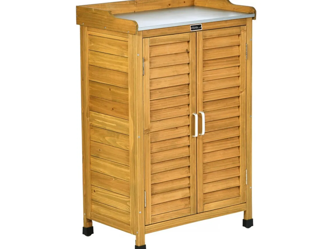 Armoire de jardin en bois avec roulettes "Alexia" - 66 x 41 x 101 cm - Marron