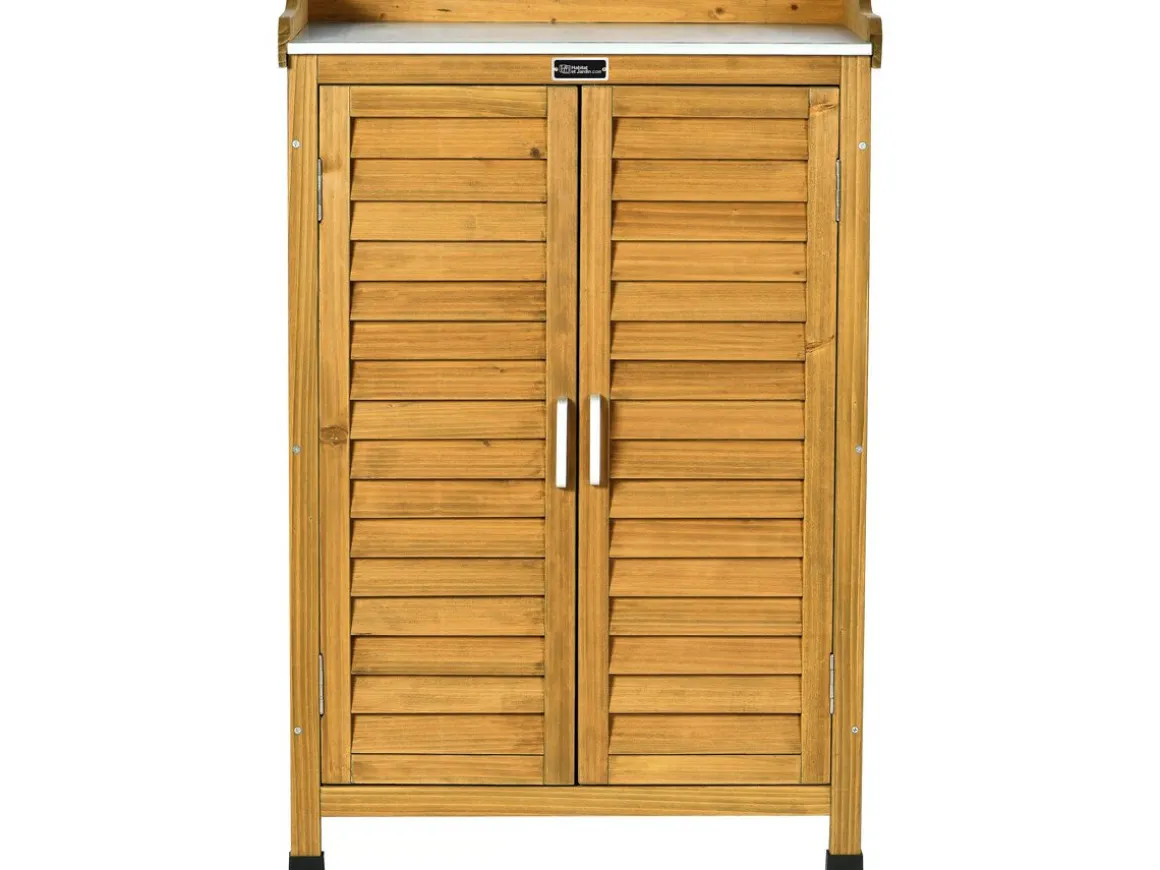Armoire de jardin en bois avec roulettes "Alexia" - 66 x 41 x 101 cm - Marron