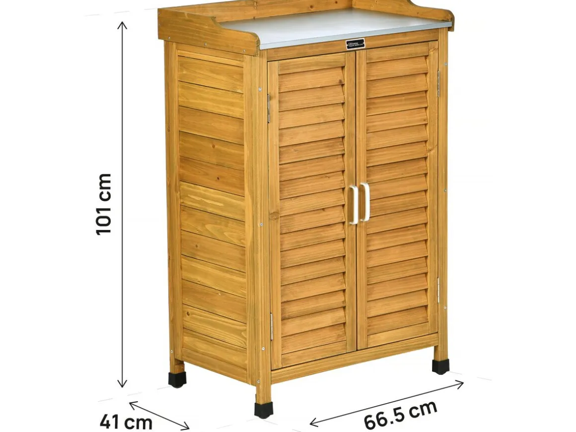 Armoire de jardin en bois avec roulettes "Alexia" - 66 x 41 x 101 cm - Marron