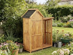 Armoire de jardin en bois avec range-bûches 