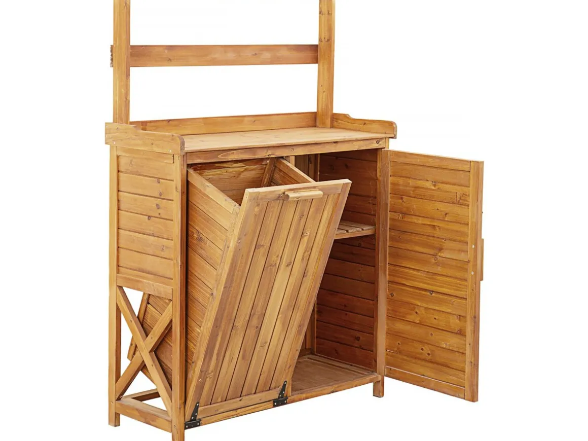 Armoire de jardin en bois avec poubelle intégrée "Lou" - Marron