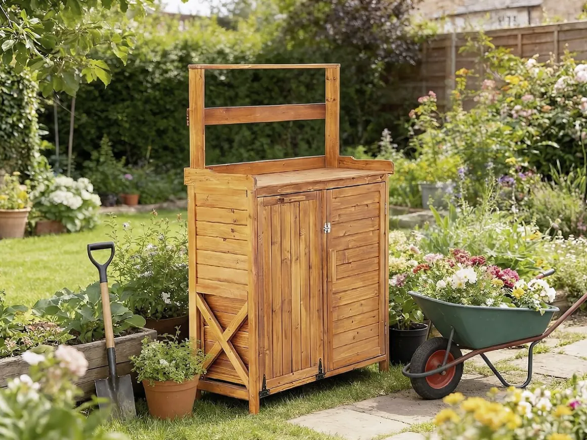 Armoire de jardin en bois avec poubelle intégrée "Lou" - Marron