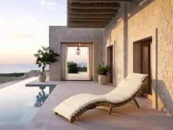 Bain de soleil en bois avec coussins inclus "Jakarta" - Beige