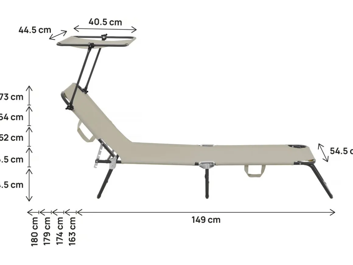 Bain de soleil pliable "Lazy" - Avec pare soleil - Taupe