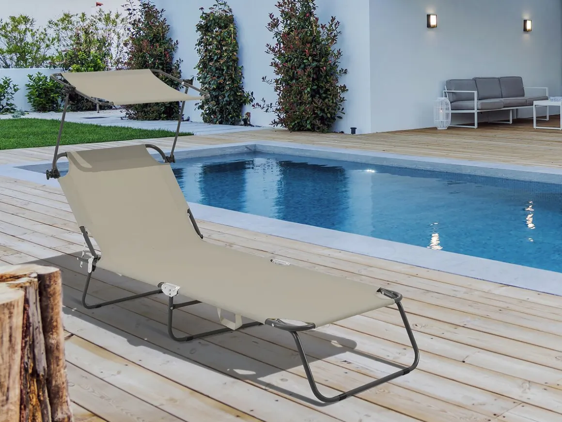 Bain de soleil pliable "Lazy" - Avec pare soleil - Taupe
