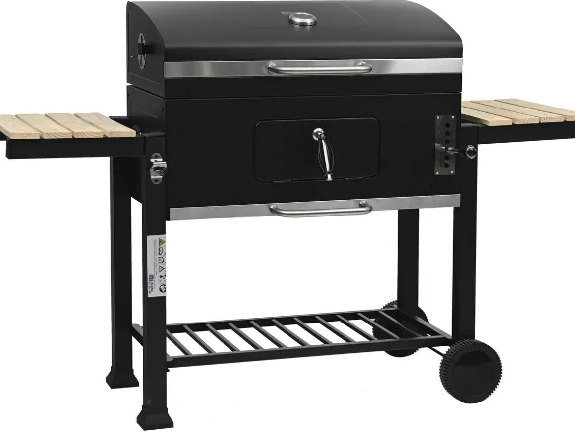Barbecue charbon avec tablettes latérales et grilles réglables "Marquis" - Noir