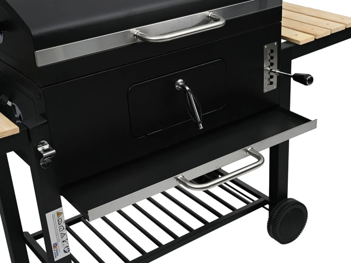 Barbecue charbon avec tablettes latérales et grilles réglables "Marquis" - Noir