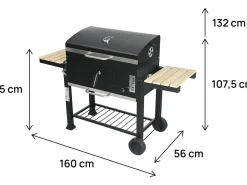 Barbecue charbon avec tablettes latérales et grilles réglables