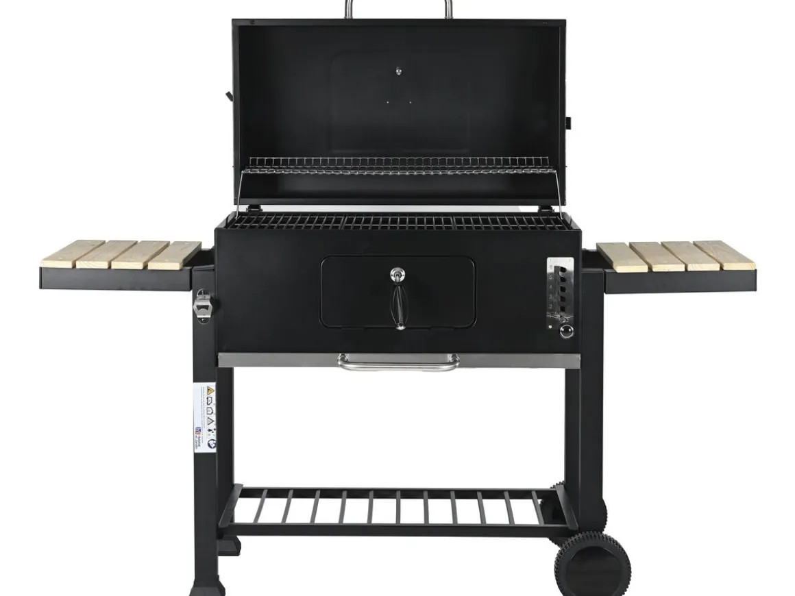 Barbecue charbon avec tablettes latérales et grilles réglables "Marquis" - Noir