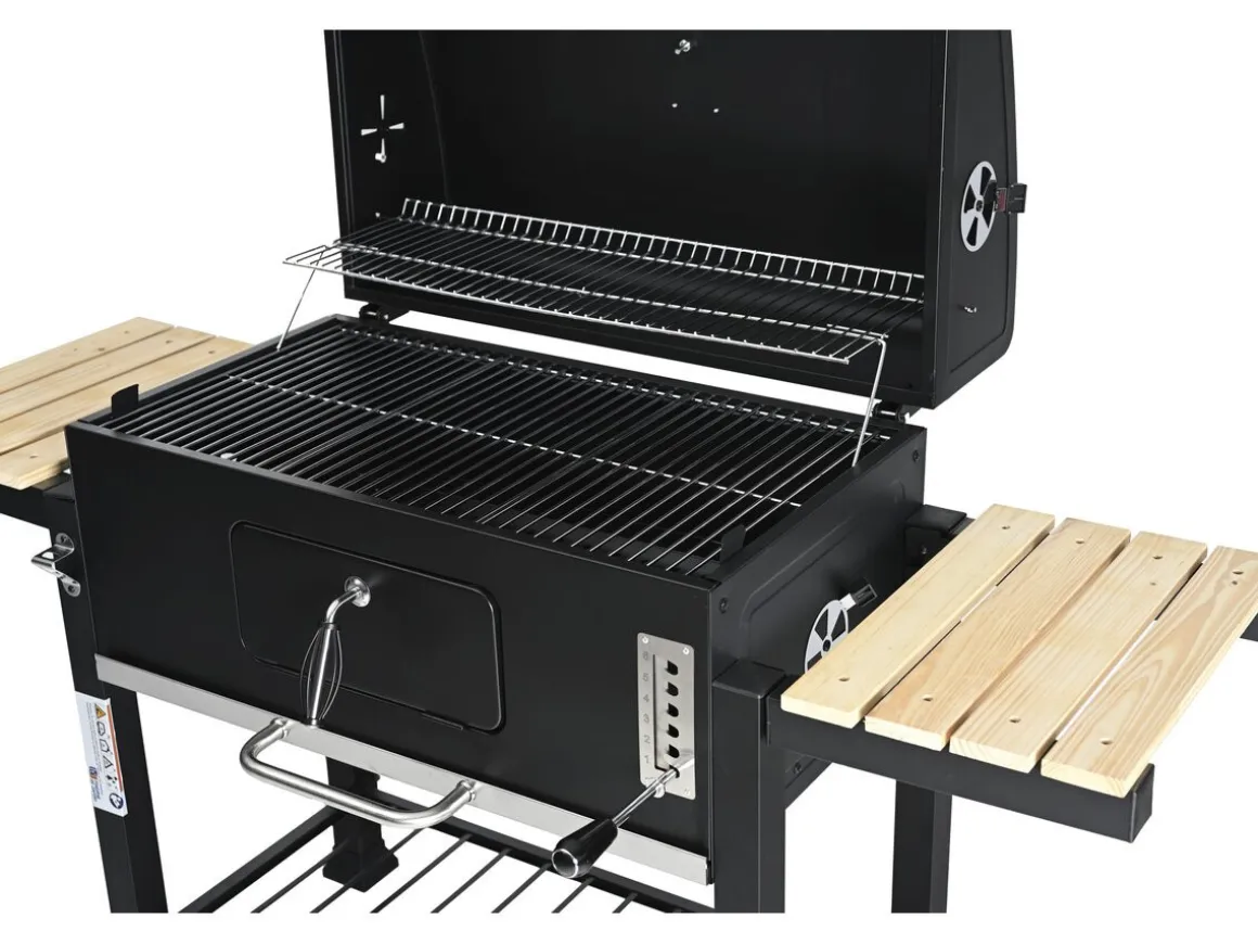Barbecue charbon avec tablettes latérales et grilles réglables "Marquis" - Noir