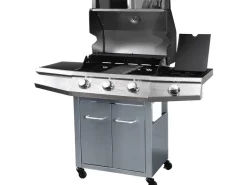 Barbecue Gaz "Bingo 4" - 4 brûleurs dont 1 latéral - 14kW + Housse protection - Argenté