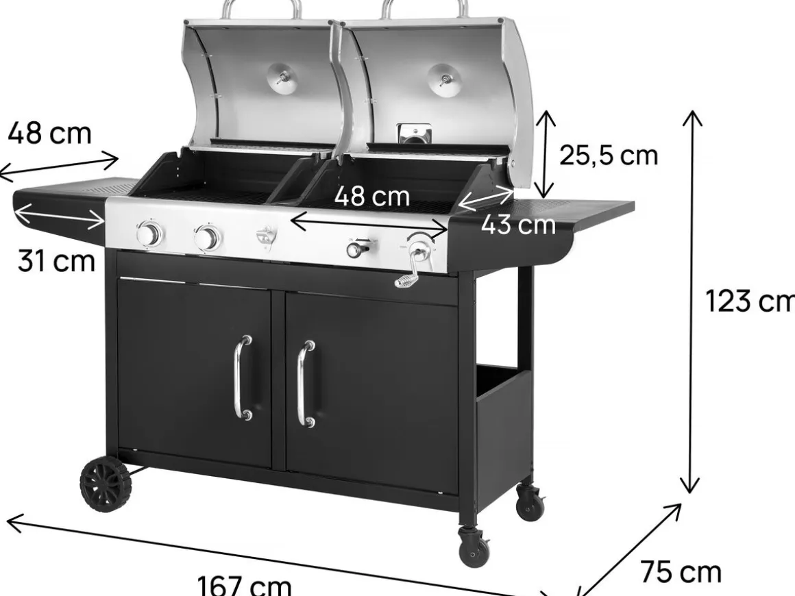 Barbecue gaz et charbon 2 en 1 en métal "Western" - Noir