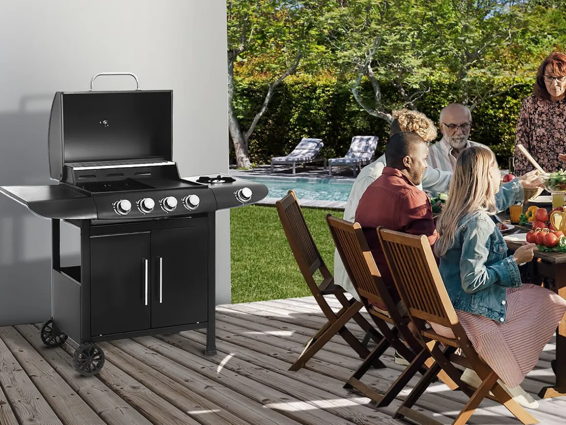 Barbecue gaz "Feria 5" - 5 brûleurs dont 1 latéral - 14,5 kw - Noir