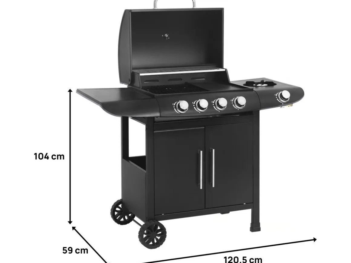 Barbecue gaz "Feria 5" - 5 brûleurs dont 1 latéral - 14,5 kw - Noir