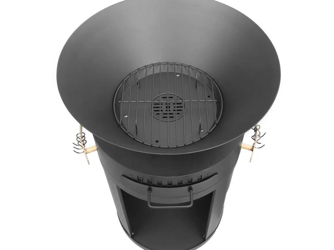 Barbecue plancha brasero a charbon et bois "Cesar" - 49 x 49 x 92 cm - Noir