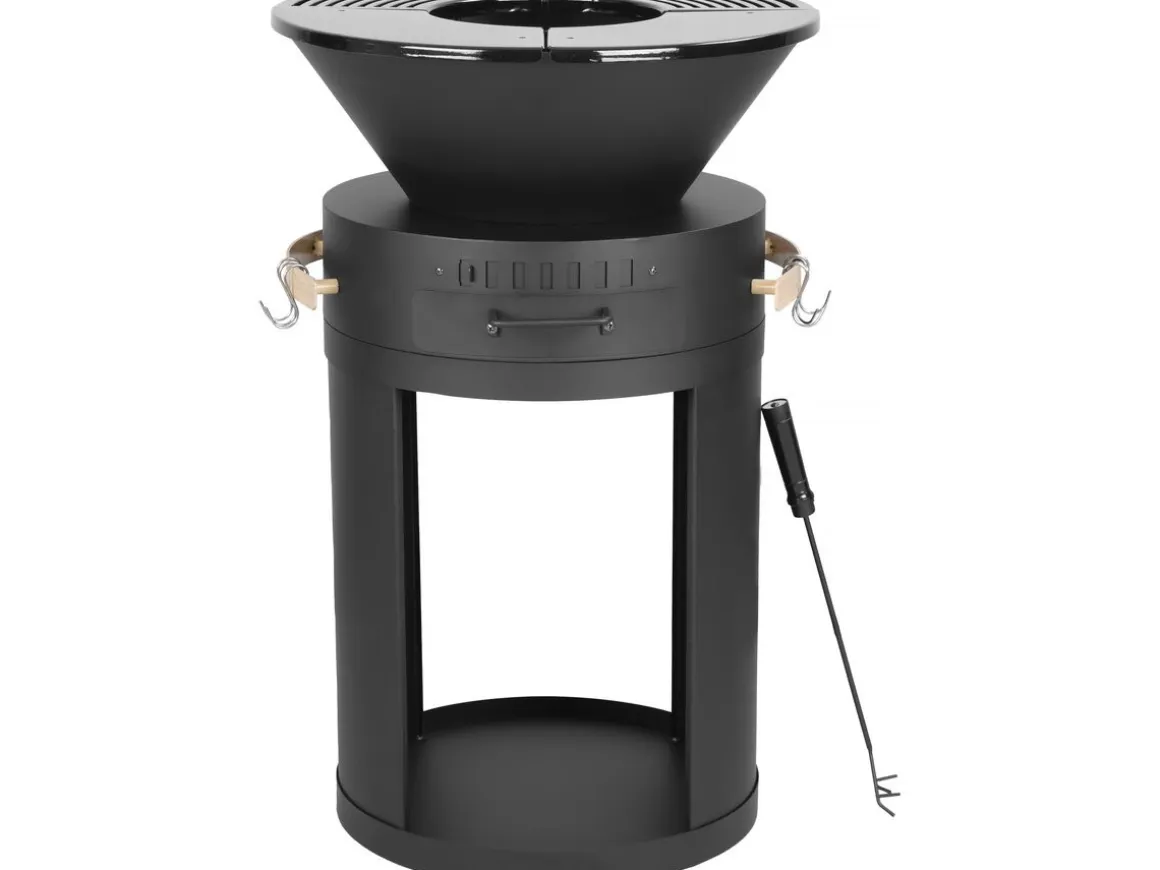 Barbecue plancha brasero a charbon et bois "Cesar" - 49 x 49 x 92 cm - Noir