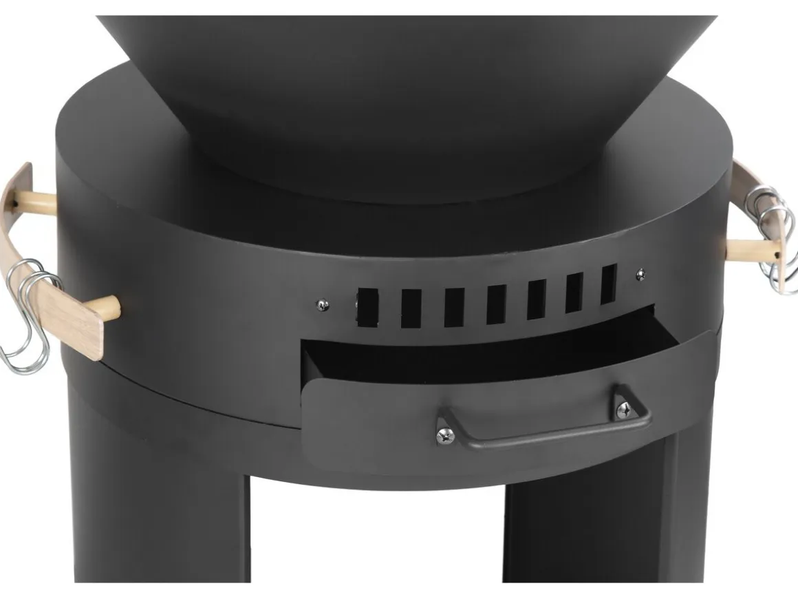 Barbecue plancha brasero a charbon et bois "Cesar" - 49 x 49 x 92 cm - Noir
