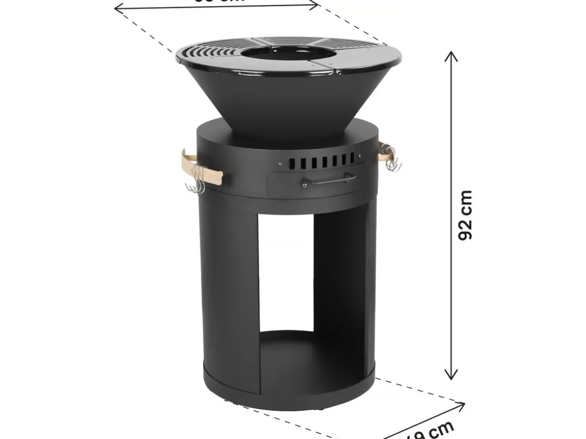 Barbecue plancha brasero a charbon et bois "Cesar" - 49 x 49 x 92 cm - Noir