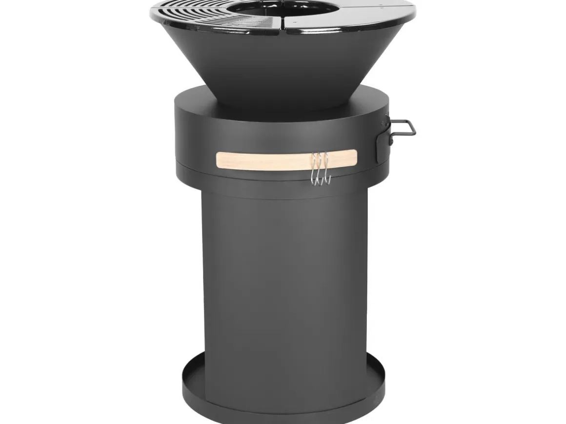 Barbecue plancha brasero a charbon et bois "Cesar" - 49 x 49 x 92 cm - Noir