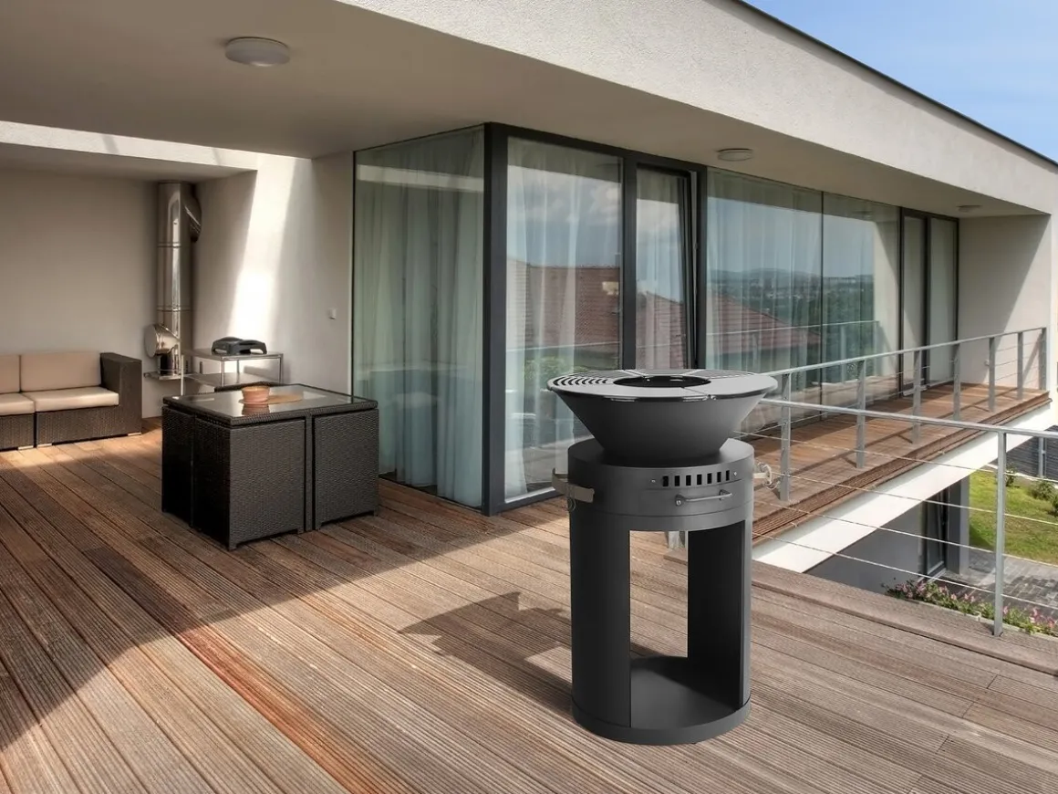 Barbecue plancha brasero a charbon et bois "Cesar" - 49 x 49 x 92 cm - Noir