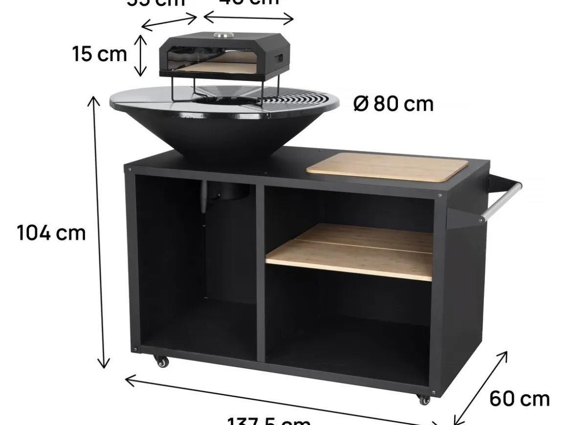Barbecue plancha brasero avec four à pizza "Maréchal" - Ø 81 cm - Noir